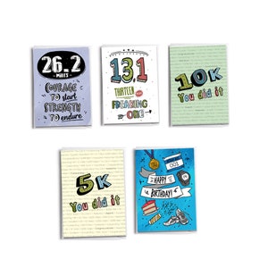Congratulations Runner Greeting Cards | 5 Pack | 5k, 10k, 13.1, 26.2 | Run Happy