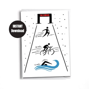 Imprimable | Carte numérique de triathlète téléchargeable instantanément | Nager | Vélo | Courir | Finisseur de triathlon | Distance Half Iron Man | 70,3 milles