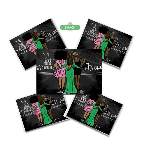 Tarjetas inspiradas en hermandades: Rosa y verde: Empoderamiento femenino (paquete de 5)