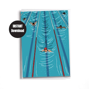 Tarjeta de felicitación imprimible con inspiración para nadar / Creando olas en la vida y en la piscina / Tarjeta descargable / Descarga digital instantánea