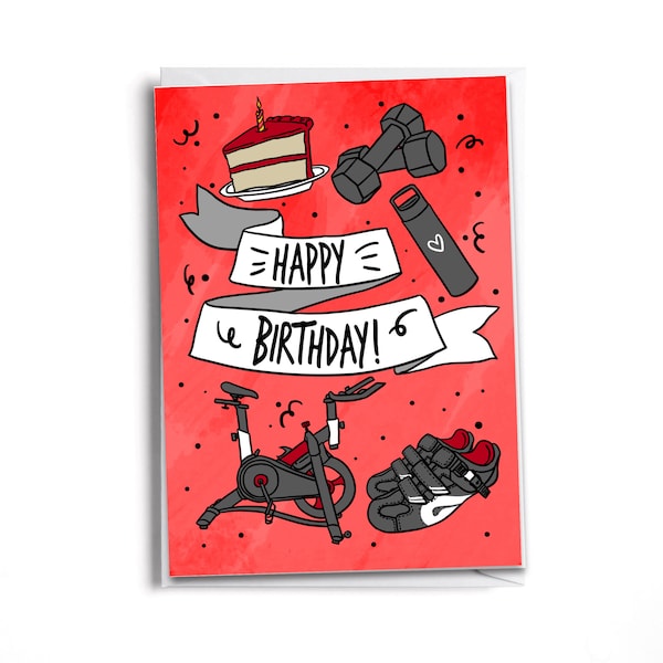 Happy Birthday Cyclist | Vibrant and Fun Red Peloton Inspired Card