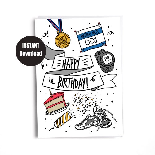 Printable Happy Birthday Card for Runner Strava Inspired - Etsy