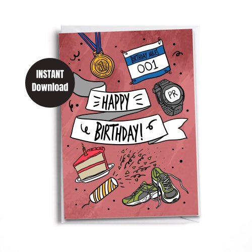 Printable Happy Birthday Card for Runner Strava Inspired - Etsy