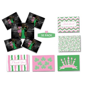 Pink and Green Variety pack notecards | Alpha Kappa Alpha | AKA Inspired | Thank you, Birthday and Sisterhood greeting card
