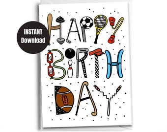 Tarjeta imprimible / descargable / Descarga instantánea digital / Feliz cumpleaños amante de los deportes