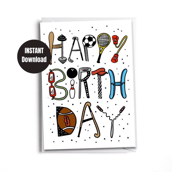 Printable | Downloadable card | Digital Instant Download  | Happy Birthday Sports Lover