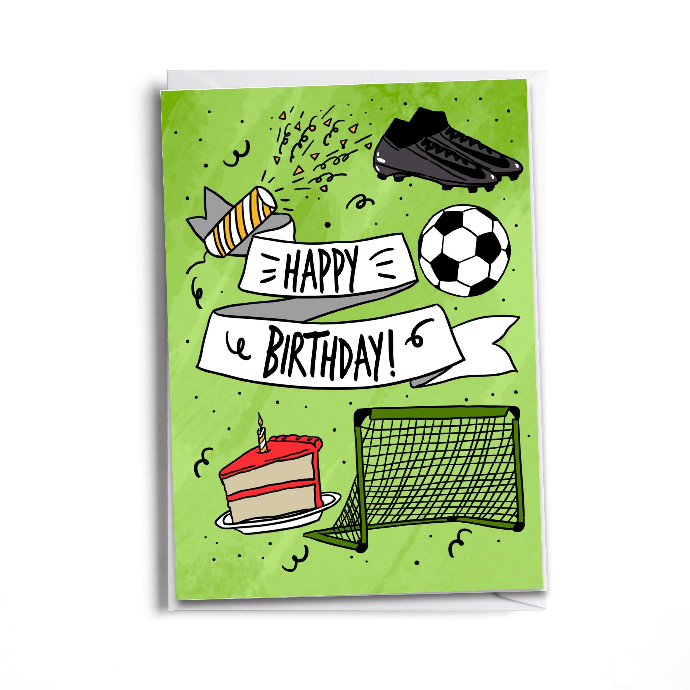 Soccer Birthday Card: Green Hand-Drawn Design