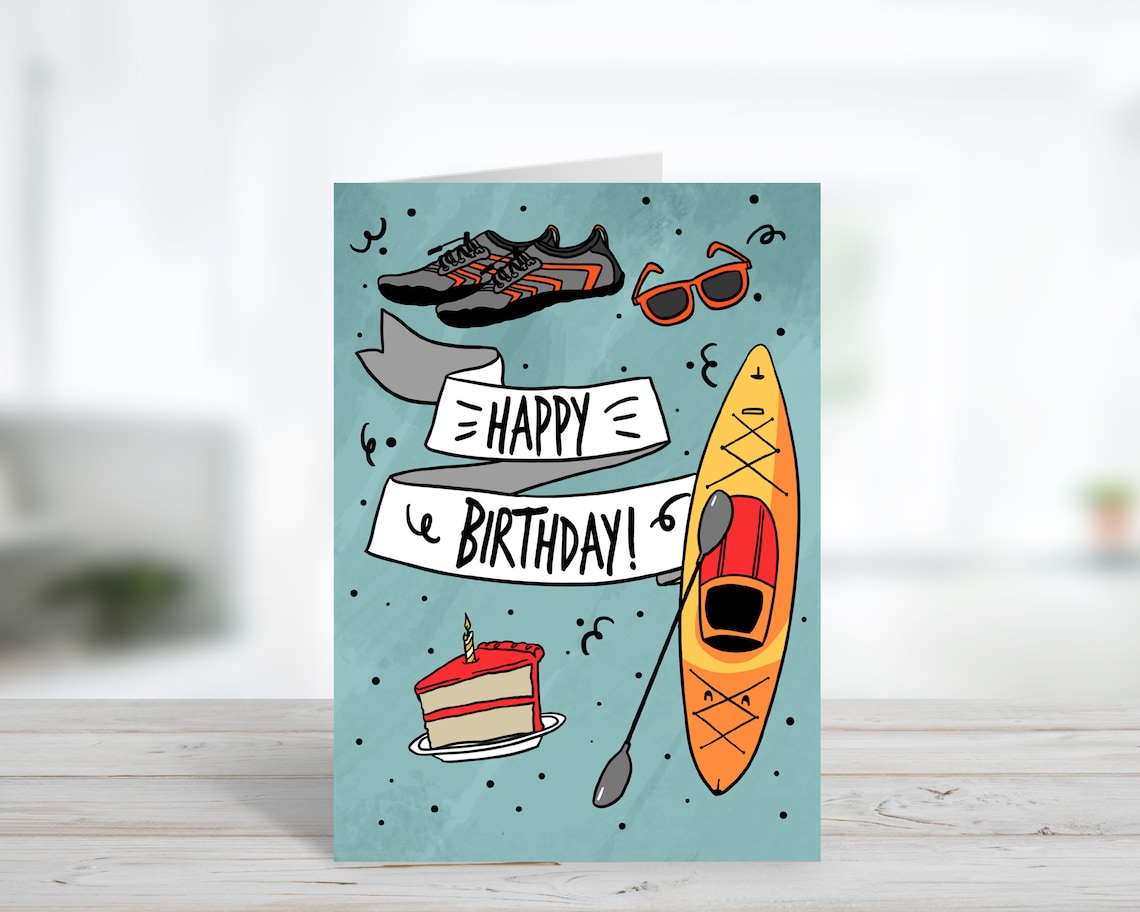 Happy Birthday Kayak and Adventure Lover Birthday Card Etsy