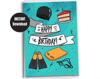 Druckbare Geburtstagskarte für Schwimmer | Herunterladbare Karte | Digitaler Sofort-Download