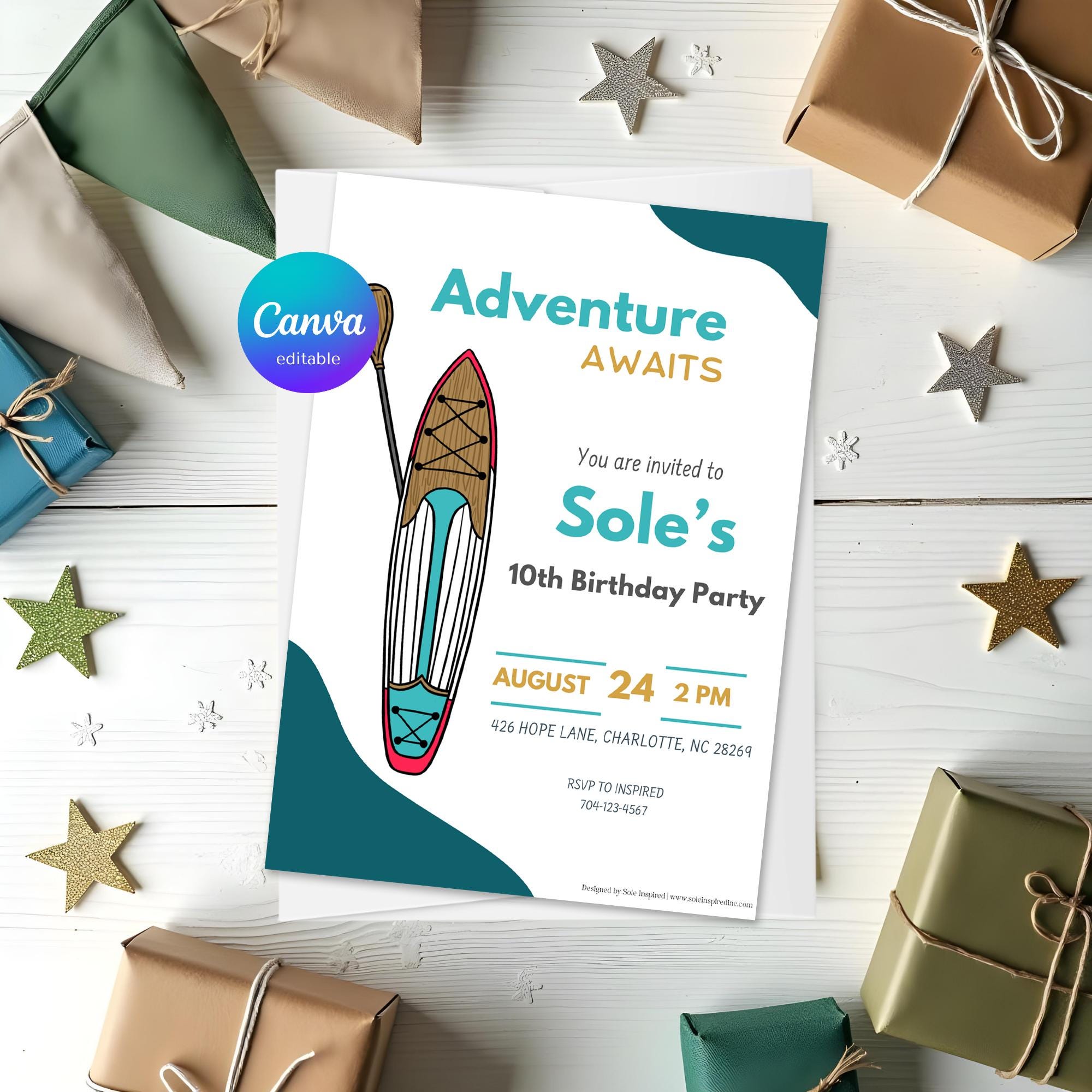 Sup Org Templete Editable SUP Birthday Invitation | Stand-up Paddleboard Adventure Party ...