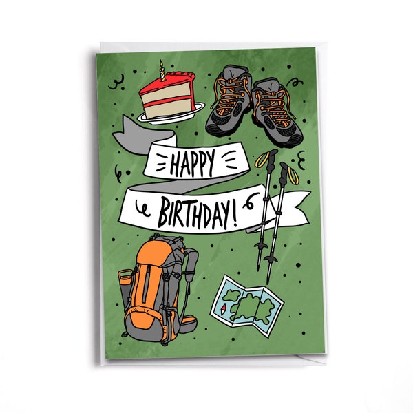 Happy Birthday Hiker | Adventure Lover Birthday Card | Gift for Outdoor, Camping and Mountain  Lover