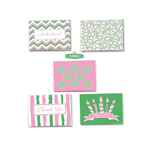 Pink and Green notecards | Alpha Kappa Alpha | AKA Inspired | Thank you, Birthday and Sisterhood greeting card