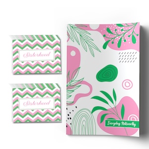 Pink and Green Lined Journal with 10 Sisterhood Notecards Gift Set | Alpha Kappa Alpha Sorority Inspired |AKA Book and cards