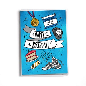 Blue Running-Themed Birthday Card | Perfect for Runners Celebrating a PR & Love for Miles