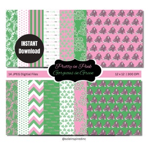 Pink and Green Digital Paper - Instant Download | DIY Digital Creations | Sorority Inspired |  AKA Inspired Digital and Printable Paper