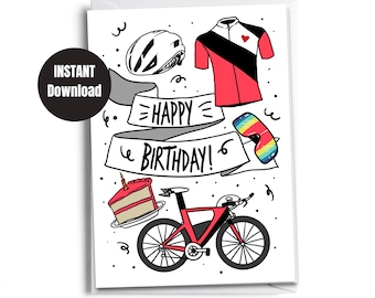 Printable Female Cyclist Birthday Card| Downloadable card | Digital Instant Download