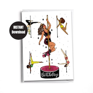Printable Pole Dance Geburtstagskarte | Herunterladbare Karte | Digitaler Sofort Download