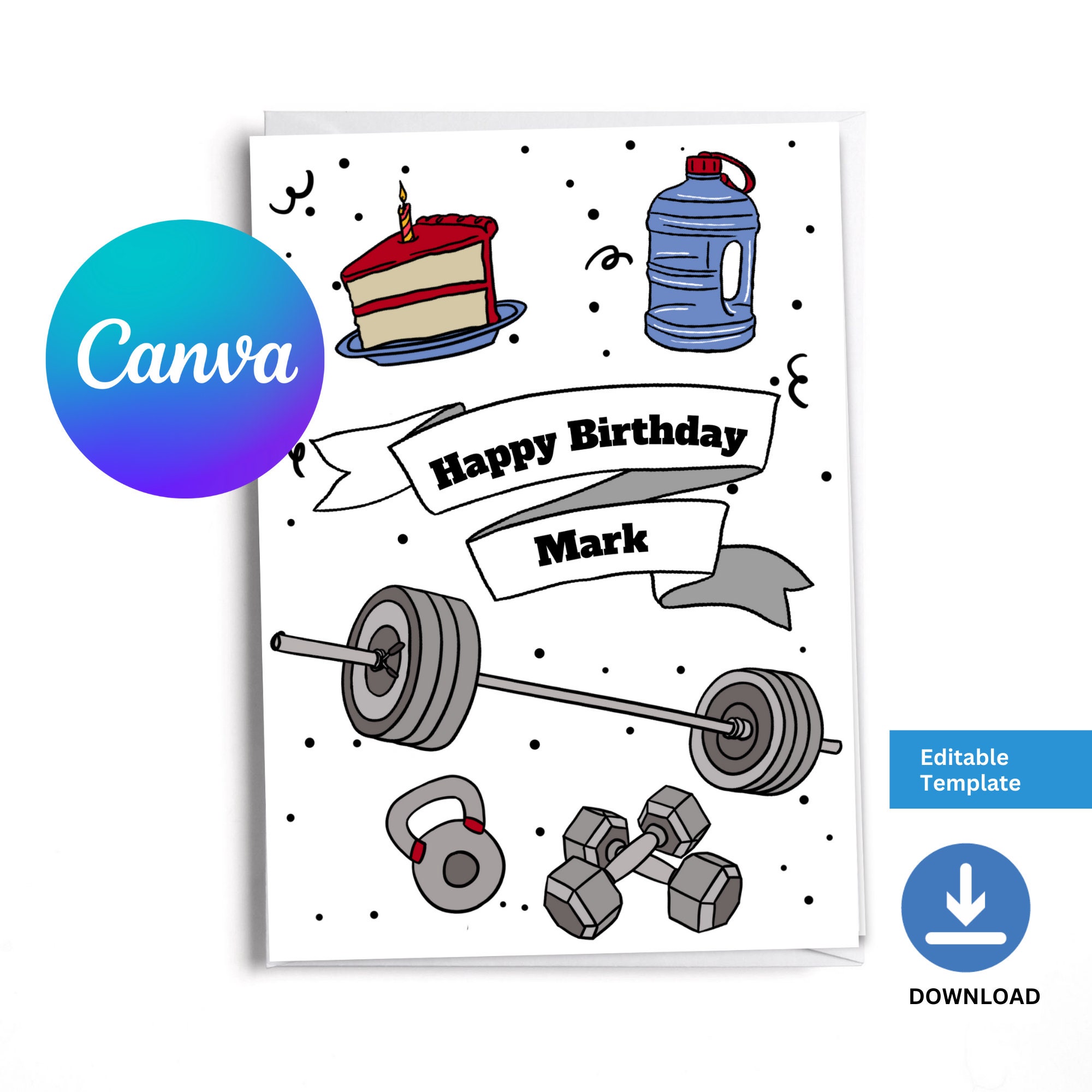 Happy Birthday Fitness Canva Template Customize Editable Etsy