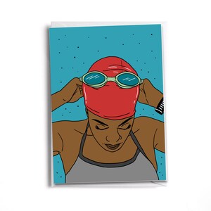 Female Swimming Inspiration Greeting Card | Empowering Greeting Card for the Trailblazing Female Swimmer of Color