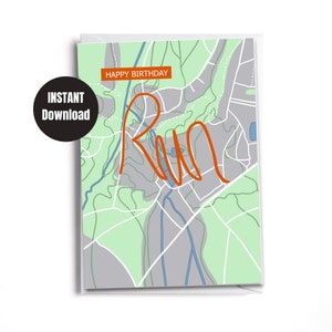 Cartão de feliz aniversário para impressão para corredor - inspirado no Strava | Cartão para download | Download Digital Instantâneo