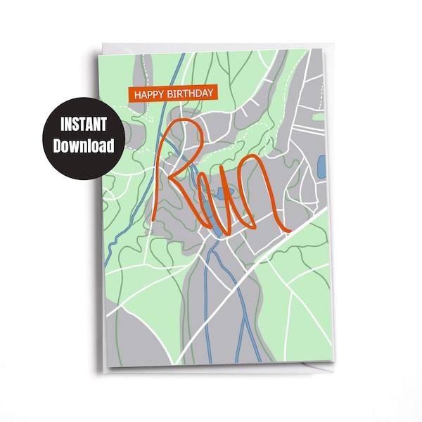 Printable Happy Birthday Card for Runner - Strava Inspired | Downloadable card | Digital Instant Download