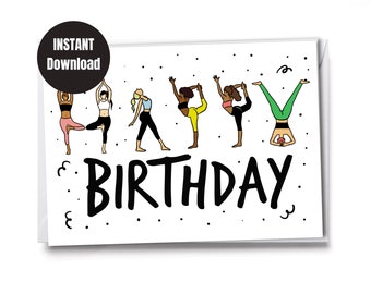 Printable | Downloadable Card | Digital Instant Download  | Happy Birthday Yogi | Yoga Lover | Pose and Flow Card