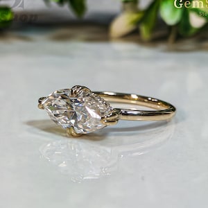 2.50 CT East West Marquise Cut Moissanite Engagement Ring Solitaire Ring With Hidden Halo Double Claw Prong Ring Wedding Ring Gift For Her