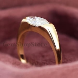 2 CT East West Marquise Cut Moissanite Engagement Ring 14K Solid Gold Ring Half Bezel Setting Solitaire Ring  Wedding Ring Valentine&#39;s Gift