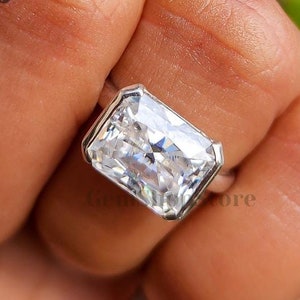 3 CT East West Radiant Cut Moissanite Engagement Ring With Half Bezel Setting Solitaire Daily Wear Ring Anniversary Ring Gift For Her