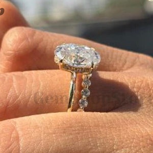 3 CT Oval Cut Moissanite Wedding Ring Set Unique Anniversary Ring Bridal Set with Hidden Halo & Round Eternity Band Christmas Gift For Her