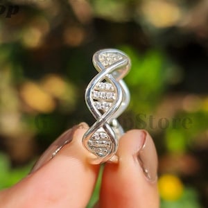 DNA Full Eternity Moissanite Band Infinity DNA Ring Double Helix DNA Structure Ring Science Ring Biology Ring Comfort Fit Wedding Gift Band