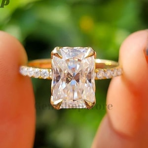3 CT Radiant Cut Moissanite Engagement Ring with Tulip Setting Petal Prongs & Pave Solitaire Wedding Ring Bridal Wedding Ring Valentine Gift