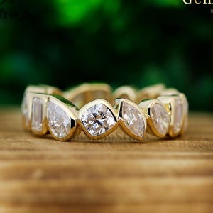 Multi Shape Brilliant Cut Moissanite Eternity Ring Wedding Proposal Bezel Setting Moissanite Band Multi Shape Eternity Wedding Band For Her