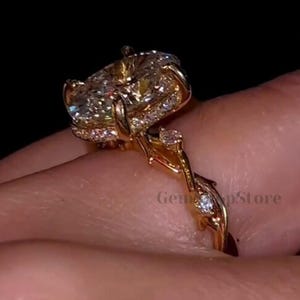 3 CT Floral Oval Cut Moissanite Engagement Ring With Hidden Halo 14K Gold Vintage Nature Inspire Bridal Ring Twisted Band Promise Gifts Ring