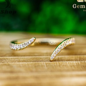 14k Pave Moissanite Diamond Open Cuff Claw Diamond Ring Unique Open Wedding Band Ring For Bridal Thin Minimalist Stacking Ring Gift For Her