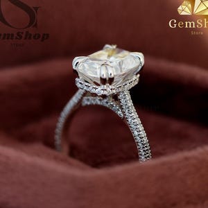 3 CT Elongated Cushion Cut Moissanite Engagement Ring Diamond Hidden Halo 14K Solid Gold Unique Pave Setting Wedding Ring Gift Ring For Her