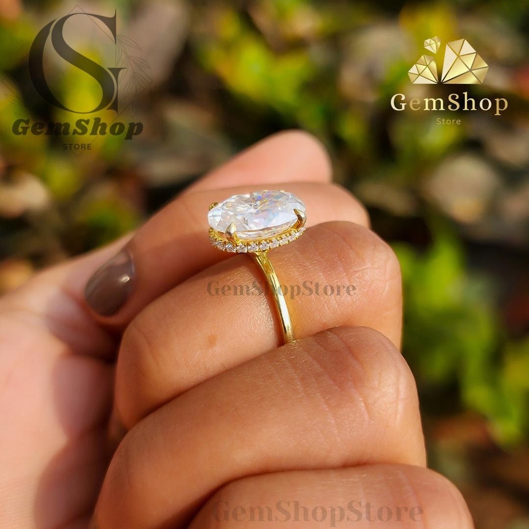 3 CT Oval Cut Moissanite Engagement Ring With Hidden Halo Oval ...