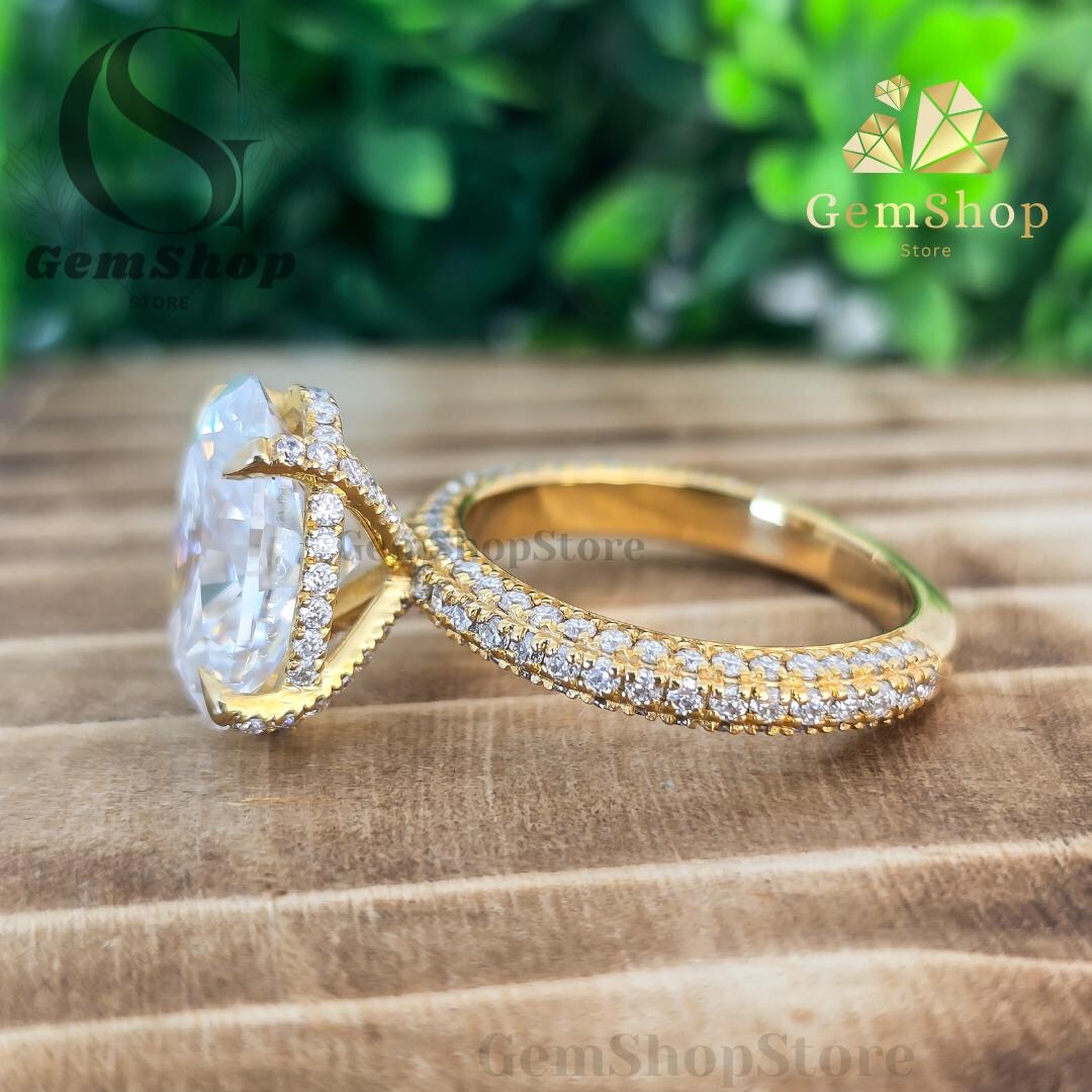3 CT Oval Moissanite Engagement Ring Hidden Halo Pave Set Ring 14K ...