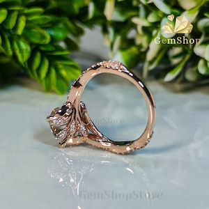Floral 3 CT Round Cut Moissanite Engagement Ring Vintage 14K Gold Moissanite Diamond Wedding Ring Nature Inspire Anniversary Promise Ring
