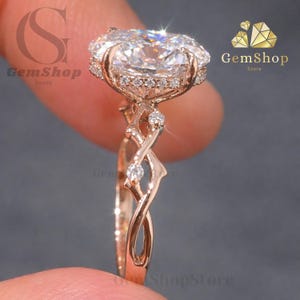 3 CT Floral Oval Cut Moissanite Engagement Ring With Hidden Halo 14K Gold Vintage Nature Inspire Bridal Ring Twisted Band Promise Gifts Ring