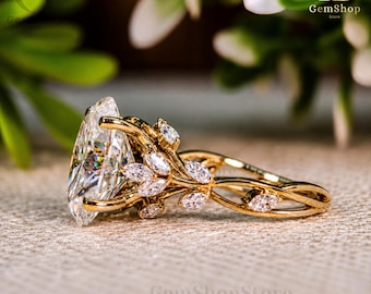 2.5CT Floral Oval Cut Lab Grown Engagement Ring Vintage Wedding Ring Nature Inspire Ring Bridal Ring Infinity Twisted Band Anniversary Ring