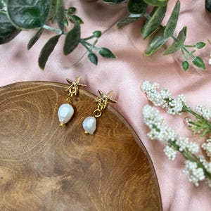 Tiny Starfish earrings | Handmade earrings | Pearl charms | Coastal Grandma | Sea star earrings | Gold starfish | Dainty studs | Summer stud