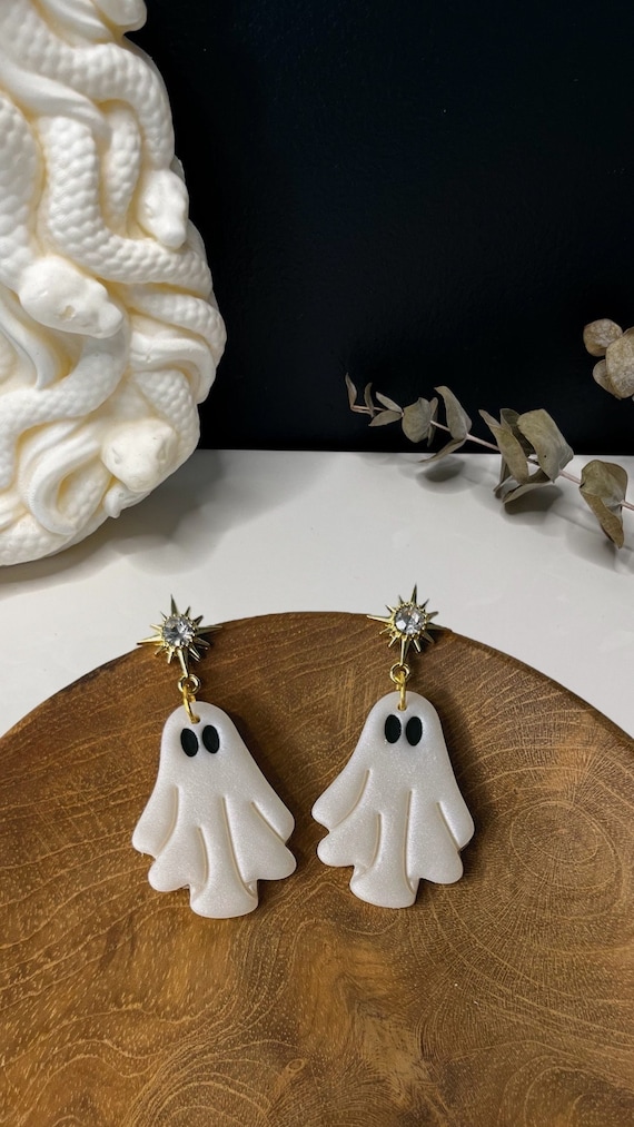 Clay Ghosts Handmade Polymer Clay Earrings Halloween Earrings