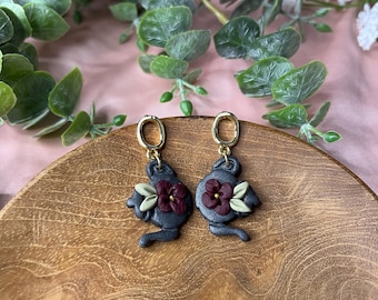 Handmade Teapot Dangle Earrings | Floral Polymer Clay Earrings