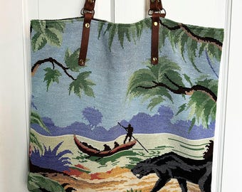 Unique large Vintage Tapestry Shoulder Bag