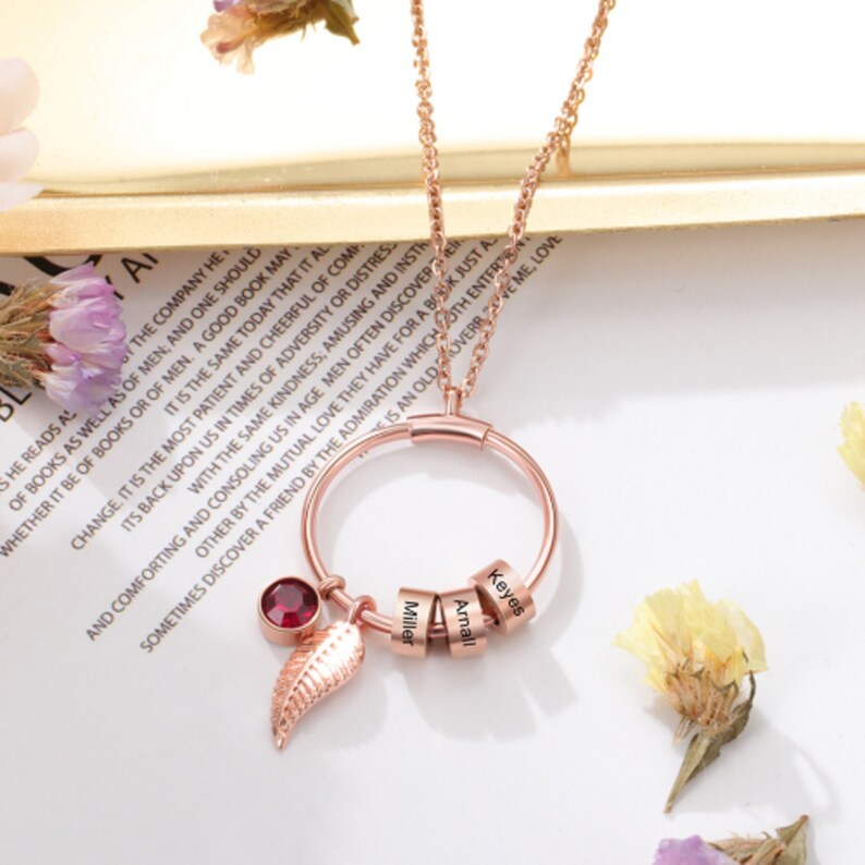 Personalised Rings necklace for women customised engraved rings birthstone necklace,Gift For Mom,Gift For Grandma,Anniversary Gift for Wife