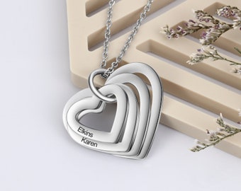 Personalised gift for her, Engraved stacked hearts necklace, Customised engraved necklace for women, gift ideas for her, Customised gift