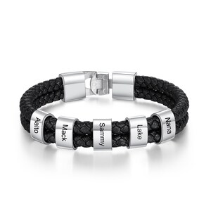 Personalized Men’s Braided Leather Bracelet with Custom Engraved Beads, Name Bracelet for Him, Unique Father’s Day Gift, Men&#39;s Bracelet