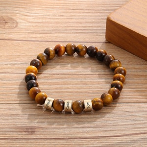 Personalized Tiger Eye Beads Bracelet with Custom Engraved Beads | Custom Men&#39;s Bracelet | Unique Gift for Him | Birthday, or Father&#39;s Day