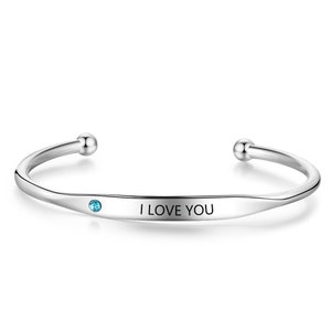 Personalized Birthstone Engraved Bracelet | Custom Name Bracelet with Birthstone Charm | Unique Gift for Her | Birthday Gift for Women